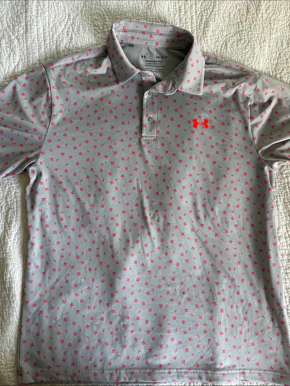 Under Armour Men’s Gray playoff Polo with Pink Accent